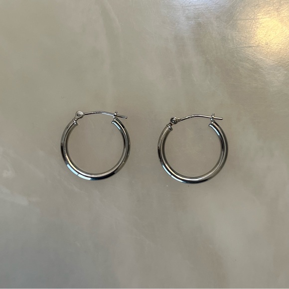 14k Solid White Gold Polished Hoop Earrings - Picture 4 of 15